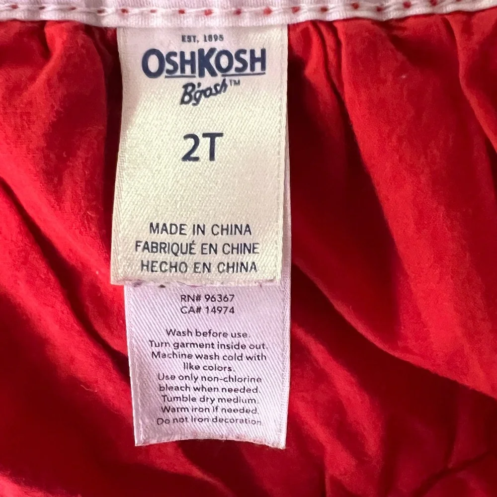 OshKosh Bgosh Girls Red Corduroy Overall Jumper Dress Tulle Trim 2T Vestbak